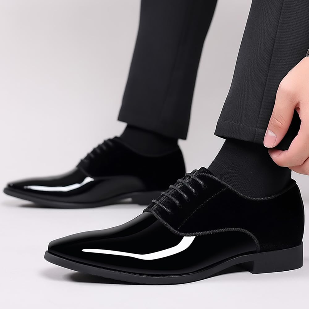 Herren Smoking Lackleder Klassische Samt Schnürschuhe Business Kleid Schuhe