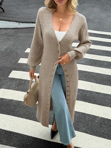 Image of Saodimallsu Womens Long Duster Cardigans Button Down Maxi Sweater Dress