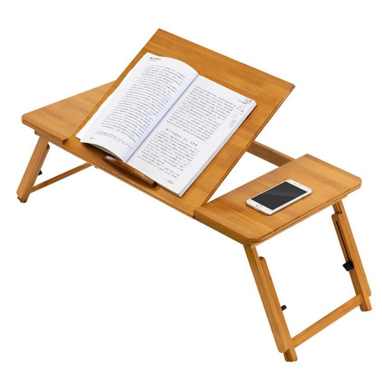 Image of Lukzer Adjustable Bamboo Laptop Table for Bed & Sofa Foldable Wooden Desk with Tilting Top, Notebook Stand, Drawer, Anti-Slip Legs Multipurpose Study Tray for Work Reading Breakfast & More CH-224