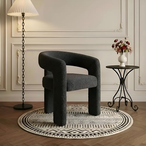 QUINJAY Modern Sherpa Barrel Dining Chair Upholstered Faux Fur Dining