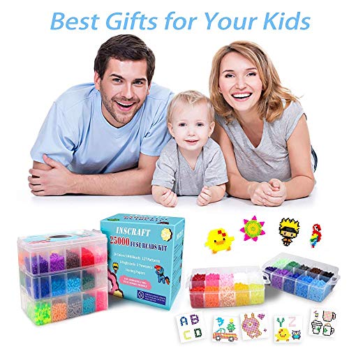 Fuse Beads, 25,000 Pcs Fuse Beads Kit 26 Colors 5Mm, Including 127 Patterns, 4 Big Square Pegboards, 1 Heart Pegboards, 1 Flower Pegboards, Ironing Paper, Tweezers, Beads Compatible By Inscraft #TOP6