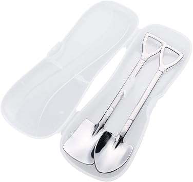 Shovel Spoons Set - 2pc Cute Mini Spade Dessert Spoons Stainless Steel Ice Cream Coffee Tea Spoons