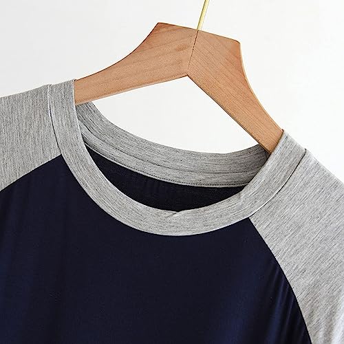 Men's Nightshirt Cotton Raglan Sleepwear Short Sleeve Pajama Dress Round Neck Sleep Shirt Splicing Nightgown2