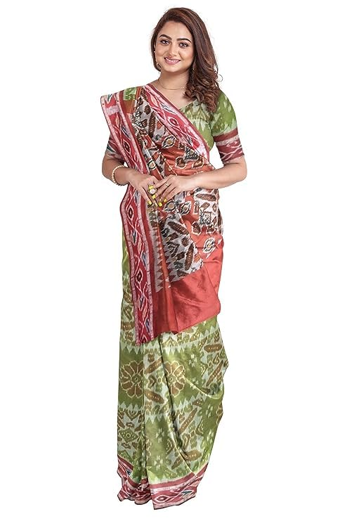 Image of Ikat Women's Cotton Saree, Handmade Pure Cotton Khandua Saree, Ikkat Orissa Traditional Handloom Saree without Blouse
