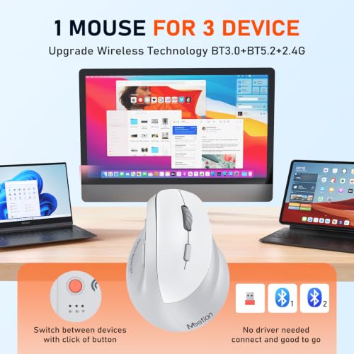 Image of MEETION Ergonomic Wireless Vertical Mouse, Rechargeable, Gray