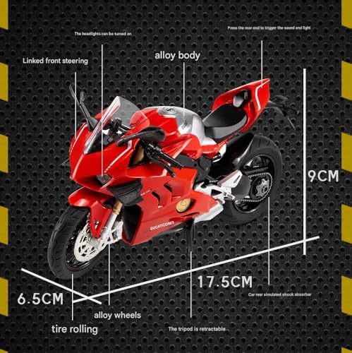 Image of FEXXA Police Motorcycle Toy - Pull Back Motorcycle Toys, Tiny Gift with Music Lighting, Latte Motorcycles Toy for Kids Boys Age 3-8 Year Old [NEW] (1:12 Ducati V4S-RED)