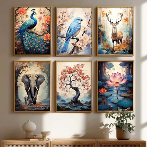 Image of Kotart Premium Digital Traditional Art Paintings with Frame for Home Decor | Painting for Wall Decoration | Wall Painting for Living Room Bedroom Hotel Wall Decor | Pack of 6 (10x13, wall decor for living room)