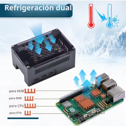 Carcasa de aluminio para Raspberry Pi 5 compatible con modelos de 4 GB y 8 GB GeeekPi 4