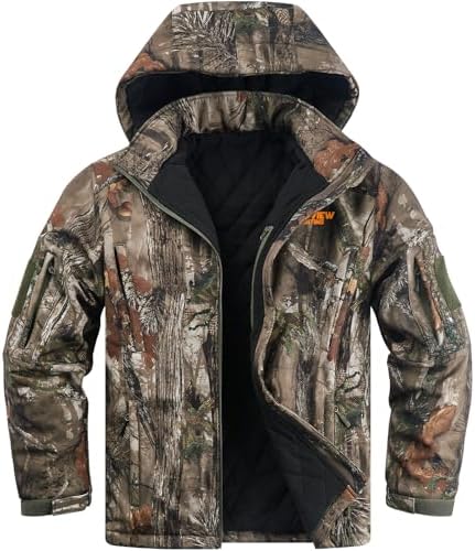 NEW VIEW Insulated Hunting Jacket for Men Cold Weather, Warm Camo Hunting Jackets with Hood, Water Resistant Hunting Clothes