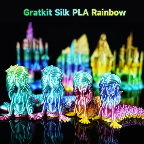Image of Gratkit Silk Rainbow PLA Filament 1.75mm, Color Change 3D Printer Filament, + /-0.03mm, Multicolor 3D Printing Filament Rainbow Universe