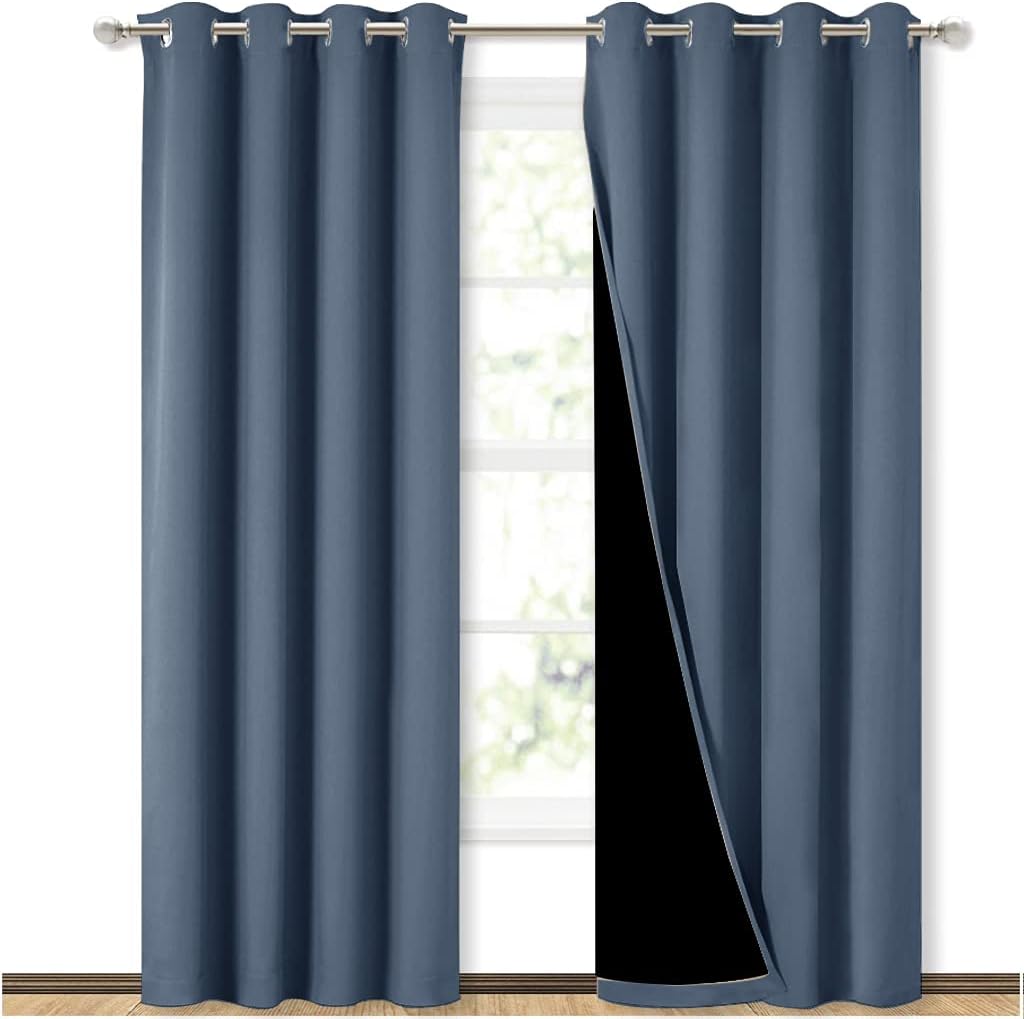 NICETOWN 100% blackout curtains, 84" long, stone blue