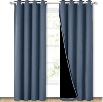 NICETOWN 100% Blackout Curtains 84 inches Long, Pair of Energy Smart & Noise Blocking Out Drapes for Baby Room Window, Thermal Insulated Guest Room Lined Window Dressing Stone Blue, 52 inches Wide