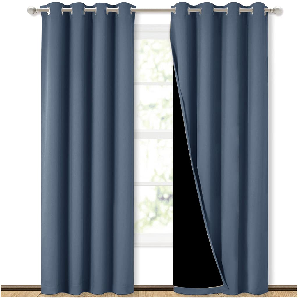 Photo 1 of (USED/FAIR) (BAGGED) NICETOWN 100% Blackout Curtains 84 inches Long, Pair of Energy Smart & Noise Blocking Out Drapes for Baby Room Window, Thermal Insulated Guest Room Lined Window Dressing (Stone Blue, 52 inches Wide) W52 x L84 Stone Blue