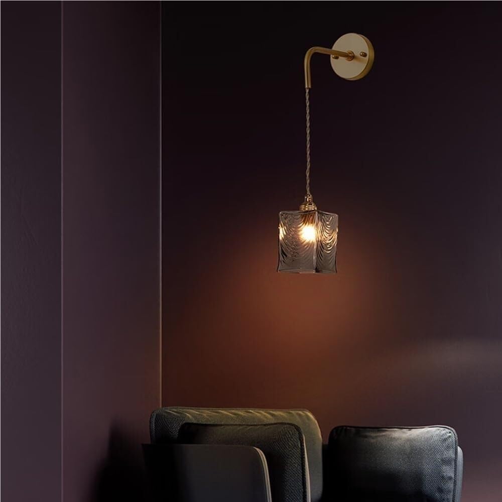 Applique da Parete Moderne in Vetro Grigio Fumo, Lampada da Parete Rettangolare cablata in Ottone con Paralume Semitrasparente, Lampada da Parete Regolabile retrò Vintage per Isola Cucina, Comodi
