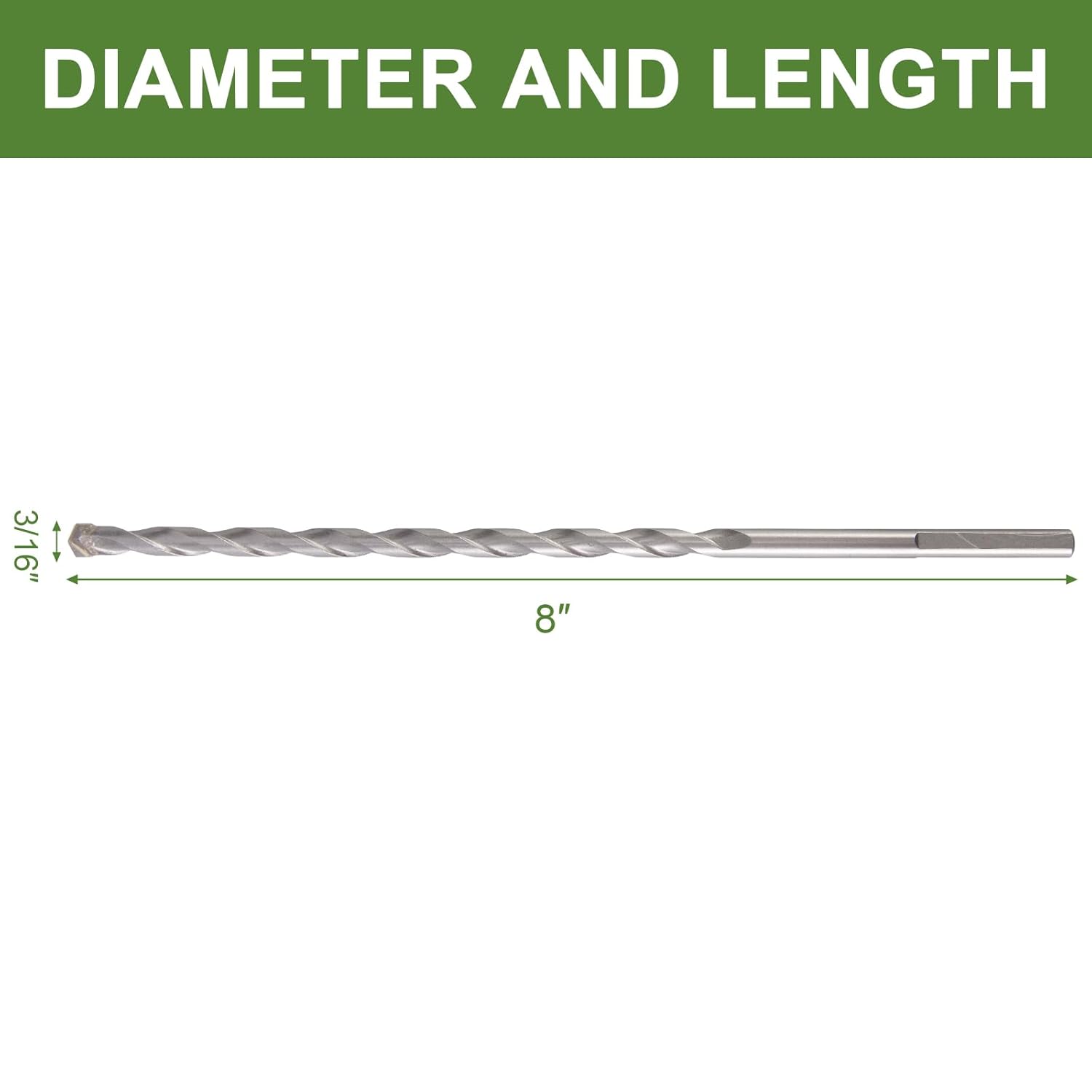 3/16" x 8" Masonry Drill Bits (6 Pack) Concrete Hammer Drill Bits Carbide Tipped, for Cement, Brick, Stone, 3-Flat Shank