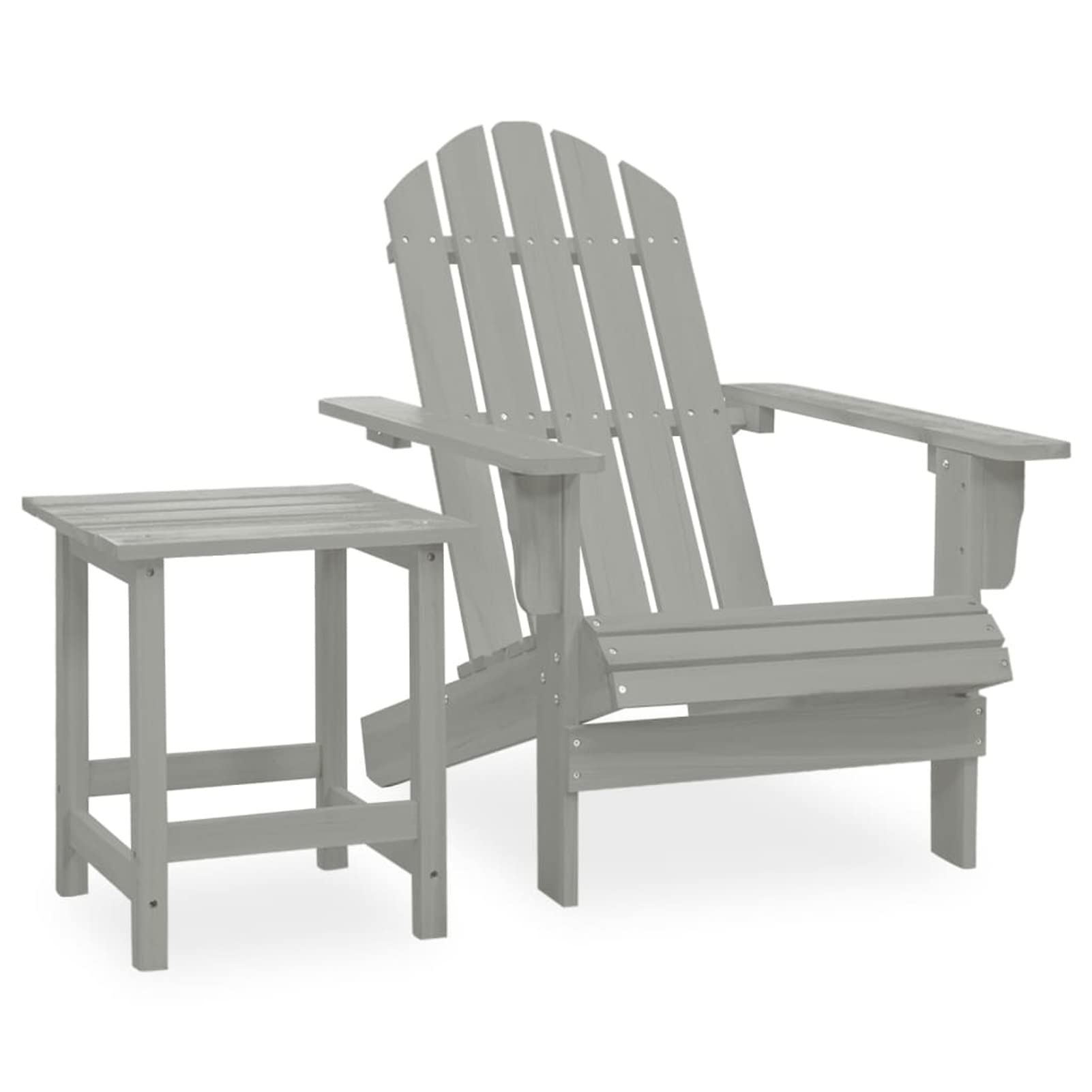 Chaise de jardin Adirondack avec table bois de sapin gris fauteuil extérieur terrasse