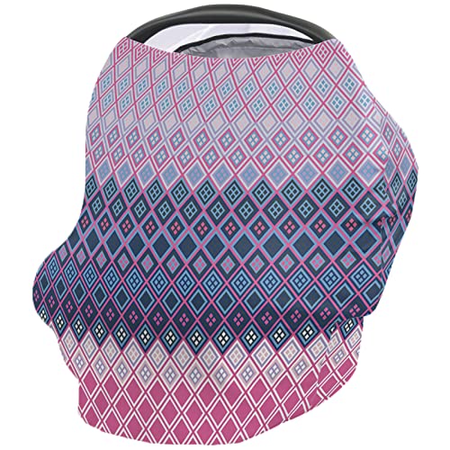 Nursing Cover for Breastfeeding Scarf, Ombre Pink Grey Geometric Baby Car Covers Super Soft Multi Use for Canopy Shopping Cart Cover Blanket Stroller Cover