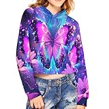 ☆ Bauchfreie Hoodies für Teenager-Mädchen: Langärmeliger Kinderpullover, Sweatshirt, Kapuzenpullover im Rücken, Rundhalsausschnitt, getrimmter Halsausschnitt. Drop Shoulder Sleeve Design, lässige lockere Passform, lässig und bequem. Eine große Anzahl von modischen Druckoptionen, um verschiedene passende Bedürfnisse zu erfüllen, um das Kind durch eine gute Kindheit zu begleiten.