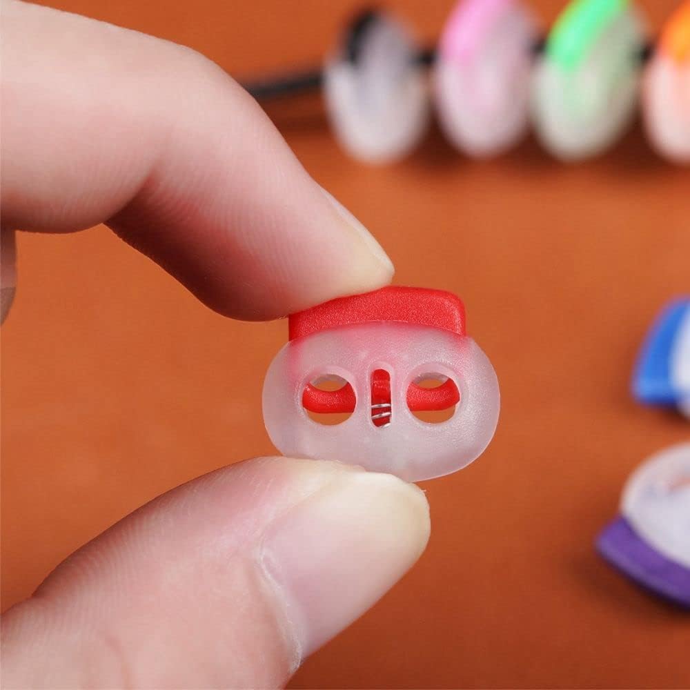 10 Pcs Double Hole Plastic Spring Cord Locks - Round Toggle Stoppers for Shoelaces, Sports Bags, Camping Supplies, Drawstring Bags, Clothing, Shoes, Umbrella, Orange