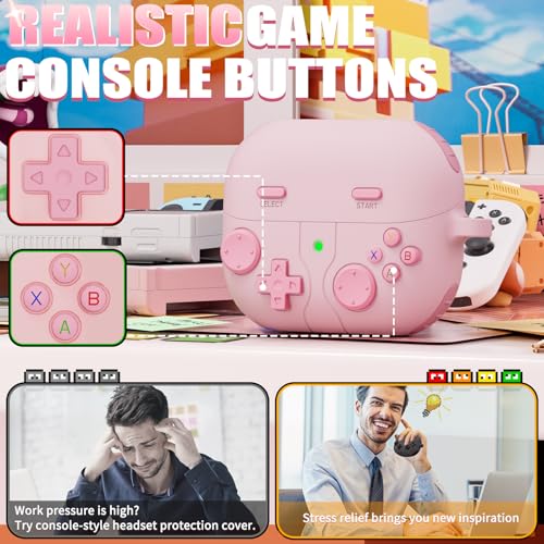 Image of Game Case for Samsung Galaxy Buds 3 FE(2025) & Galaxy Buds 3 Pro Case(2024),Silicone Classic Game Player Design with 3D Button Case Cover for Buds Pro 3 for Men with Cleaner Kit-Pink