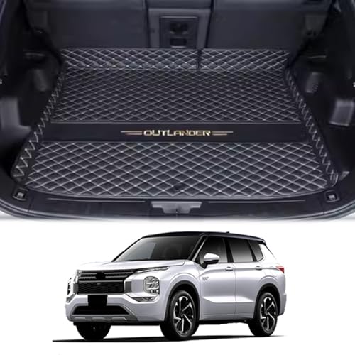 フルカバートランクライナー適用 三菱 アウトランダー OUTLANDER カーゴマット 3代目 (2021年12月〜現行) PHEV GN0W 5人乗り 防水トランク保護マットインテリアアクセサリー用車用レザートランクマット,Black Beige [並行