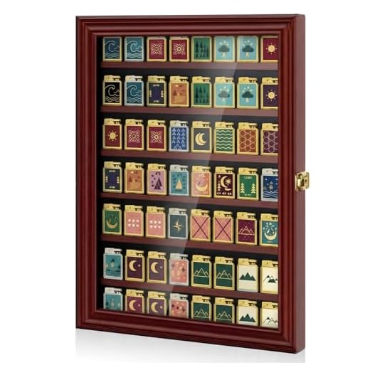 Silipull 56 ライターディスプレイケース 壁掛けディスプレイケース ライター着脱式木製キャビネット用 98%UVアクリルドアロック可能なスプーンストレージボックス コレクション用 19.3 x 14 x 1.57インチ チェリー仕上げ