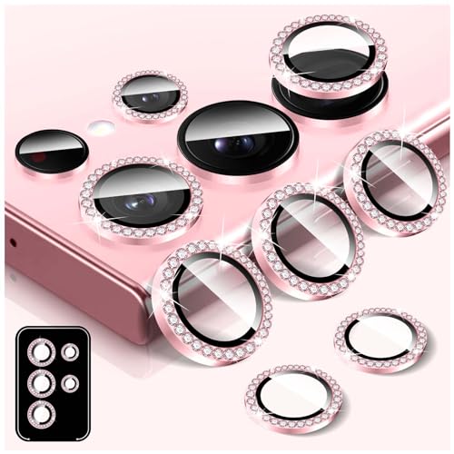 Kucheed Protector de Lente de Cámara Diamond para Samsung Galaxy S25 Ultra, 9H Vidrio Templado Protector de Pantalla para Cámara Trasera, Metal Anillo Individual Brillante