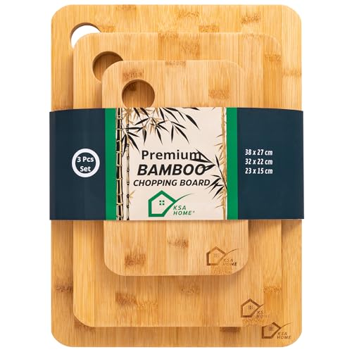 KSA HOME Premium Chopping Board Bamboo Chopping Boards Set of 3 3...