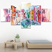 SIGNWIN 5 Panel Canvas Wall Art Modern Art Architecture & Maps Building Contemporary Expressive Multicolor Photography for Home Decorations Ready to Hang - 60