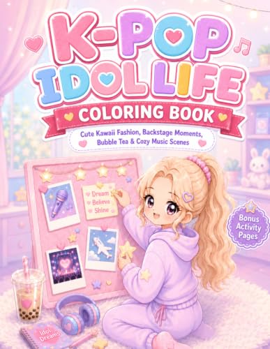 K-Pop Idol Life Coloring Book: Cute Kawaii Fashion, Dance Practice, Backstage Moments, Concert Stages, Bubble Tea & Cozy Music-Inspired Pages for Kids, Tweens, Teens & Adults image 2