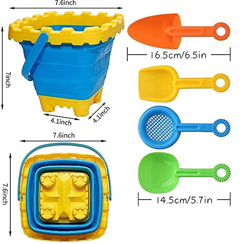 TRIXES 2-teiliges zusammenklappbares Eimer- und Spaten-Set – ideal für den Urlaub – Silikon-Design – minimiert den Platz im Gepäck – hochwertiges Kinder-Urlaubs-Essential – Sommergeschenk – 6-teilig