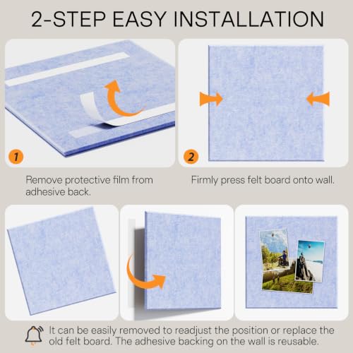 Image of MaxGear Felt Bulletin Board 36 inch x 24 inch, Light Blue Felt Wall Tiles Push Pins