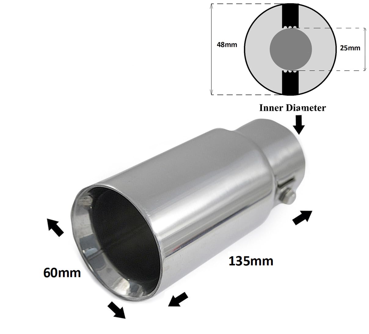 0115 Universel Embout D'echappement Acier Inoxydable jusqu'a 44mm Chrome
