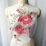 Estilo: coser JFTMY Tela de Encaje de Lentejuelas de Lentejuelas de Oro de la Flor de peonía Rosa Bordado Bordado Bordado Apliques Malla Coser Parche para Vestir DIY Decoración