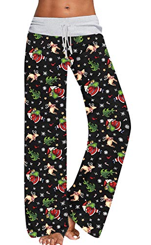 Image of AMiERY Women's Comfy Casual Pajama Pants Floral Print Drawstring Palazzo Lounge Pants Wide Leg