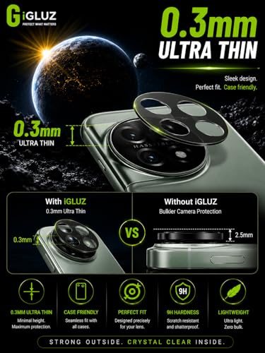 Image of iGluz Compatible with Oneplus 11 Camera Lens Protector (1 Pack) | Premium 9H Tempered Glass Camera Guard | Ultra Clear HD | Scratch Resistant | Case Friendly Fit | Bubble Free Easy Installation