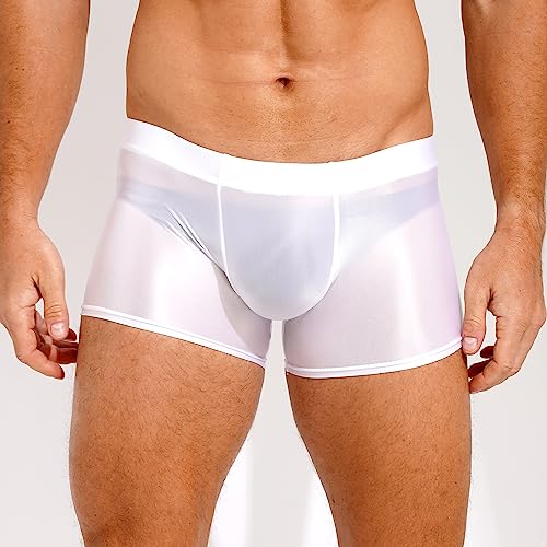 Men's Oil Glossy See Through Swim Shorts Sports Quick Dry Solid Square Leg Training Swimsuit4