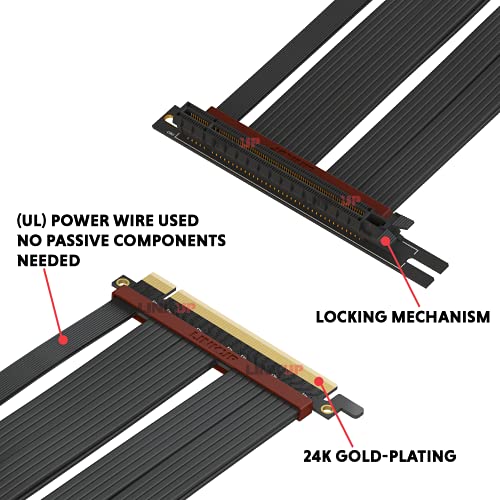 Image of LINKUP - Extreme4+ PCIe 4.0 X16 Riser Cable [RTX4090 RX6950XT x570 Z690 Tested] Twinax Shielded High-Speed Vertical Mount Gaming PCI Express Gen4┃Universal 90 Degree Socket (40cm / 15.7 inch)
