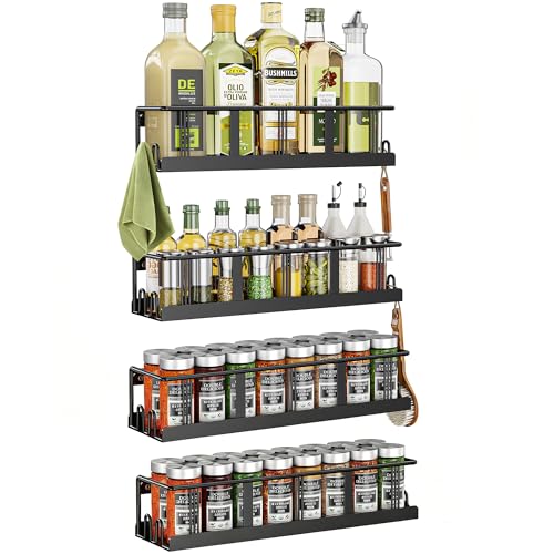 Bunoxea Spice Rack Wall Mounted 4 Pack, Space-Saving Spice Organizer