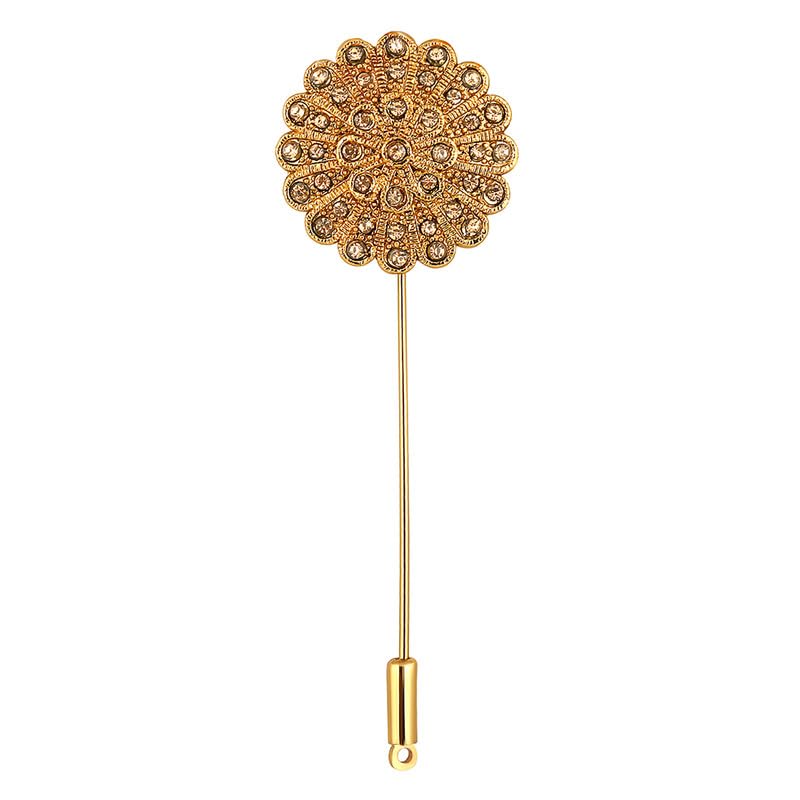 mahi Gold Plated Floral Shape Wedding Brooch/Lapel Pin with Brown Crystals for Men (BP1101159GBro)-picture-17