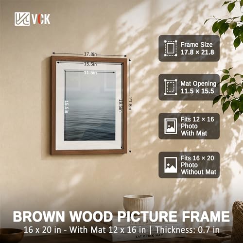 Image of VCK 16x20 Picture Frame 5 Pack, Brown Exclusive Wood, HD Glass, for Print