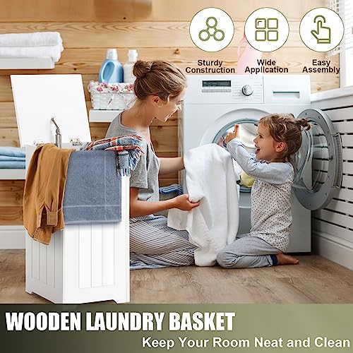 HOMASIS 35L - Cesto para la ropa con tapa, cubo para la colada de baño, contenedor para ropa sucia de madera, cubo para la colada, 30 x 30 x 61 cm, color blanco - imagen 7