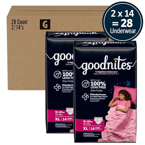 Image of GoodNites Girls Nighttime Underwear, Size Extra Large, 28 Ct, 2 Packs of 14