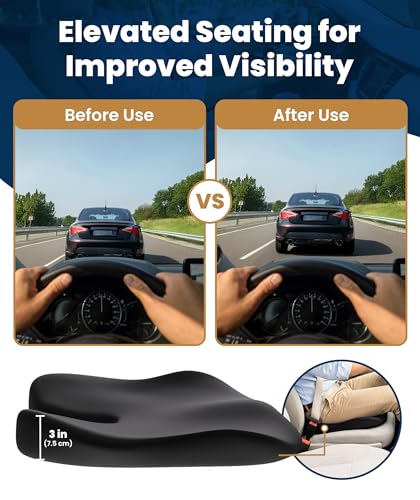 Image of Everlasting Comfort Car Seat Cushion for Driving - Orthopedic Car Cushion for Office, Travel, Gaming Chair Memory Foam Driver Booster for Short People, Non-Slip, Washable Cover, Back & Sciatica Relief
