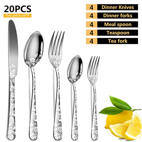 vilihkc 20 piece Unique Pattern Design Silverware Set, Stainless Steel Flatware Set Service for 4, silver Cutlery Set, Mirror Polished Utensil Set for Kitchen, Dishwasher Safe by vilihkc - Image 3