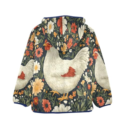 Floral Cute Hen Pattern Toddler Fleece Jacket Girl Boys Hooded Fleece Jacket Coat Warm Outwear Zip-up 3-10T2