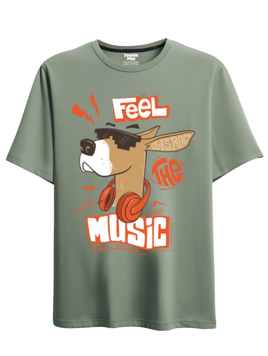 100% Pure Cotton Plus Size T Shirt for Men- Regular Fit - Half Sleeve Roundneck Stylish Tshirt - Graphic Printed Feel The Music - Size - (2XL to 10XL)-image-25