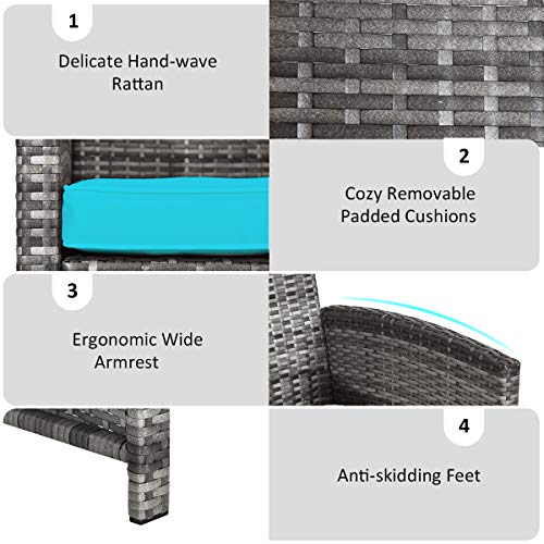 image for Tangkula 4 PCS Wicker Patio Conversation Set, Outdoor Rattan Sofas wit