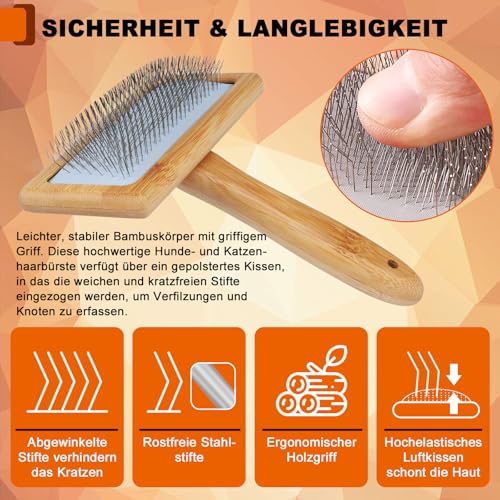 Hundebürste, Katzenbürste Hunde Bürste Haustier Bürsten für Langhaar und Kurzhaar,Softbürste für Knoten und Unterfell,Holz