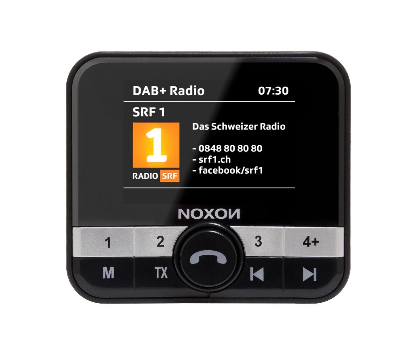 Noxon Road 4 - Adattatore DAB+ per auto, Bluetooth e vivavoce, trasmettitore FM, Line Out, Aux In, grande display a colori, antenna DAB+ attiva